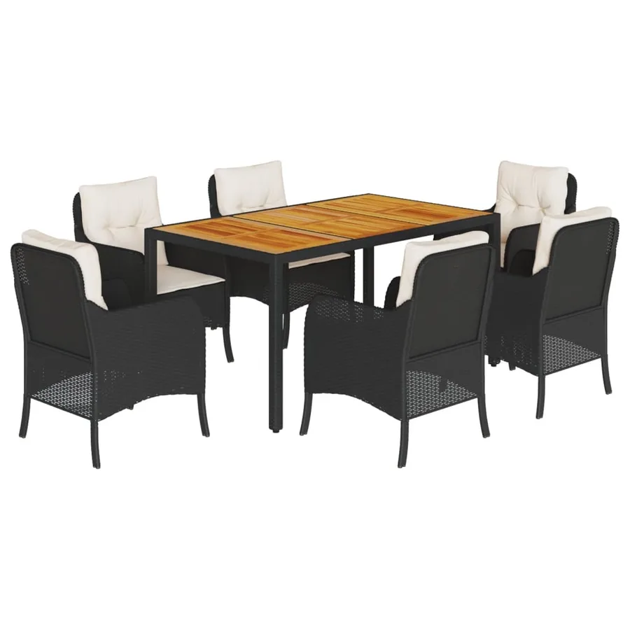 Ensemble à manger de jardin coussins 7pcs Noir Résine tressée - 2