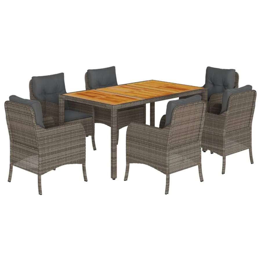 Ensemble à manger de jardin et coussins 7 pcs gris rotin - 2