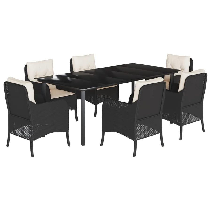 Ensemble à manger de jardin coussins 7pcs Noir Résine tressée - 2