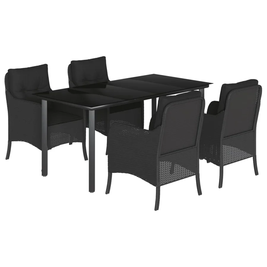 Ensemble à manger de jardin coussins 5pcs Noir Résine tressée - 2