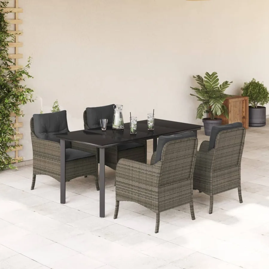 Ensemble à manger de jardin 5 pcs coussins gris résine tressée