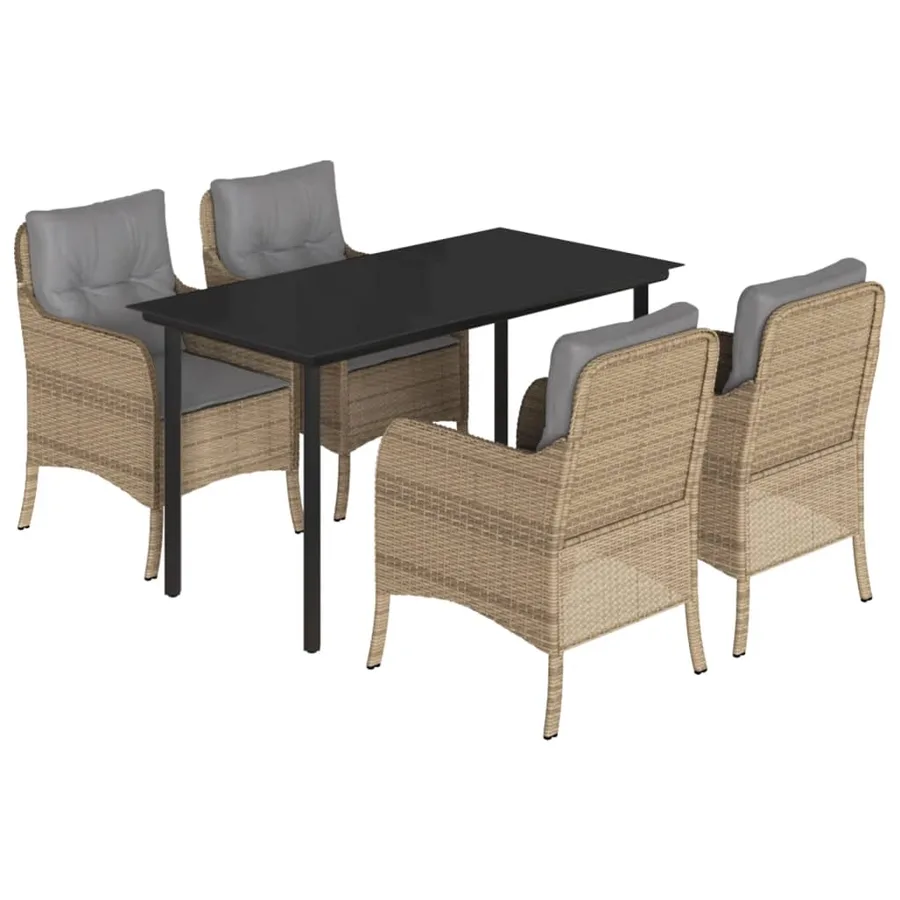 Ensemble à manger de jardin avec coussins 5pcs Beige poly rotin - 2