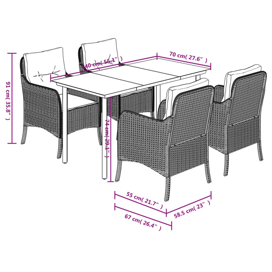 Ensemble à manger de jardin avec coussins 5pcs Beige poly rotin - 7