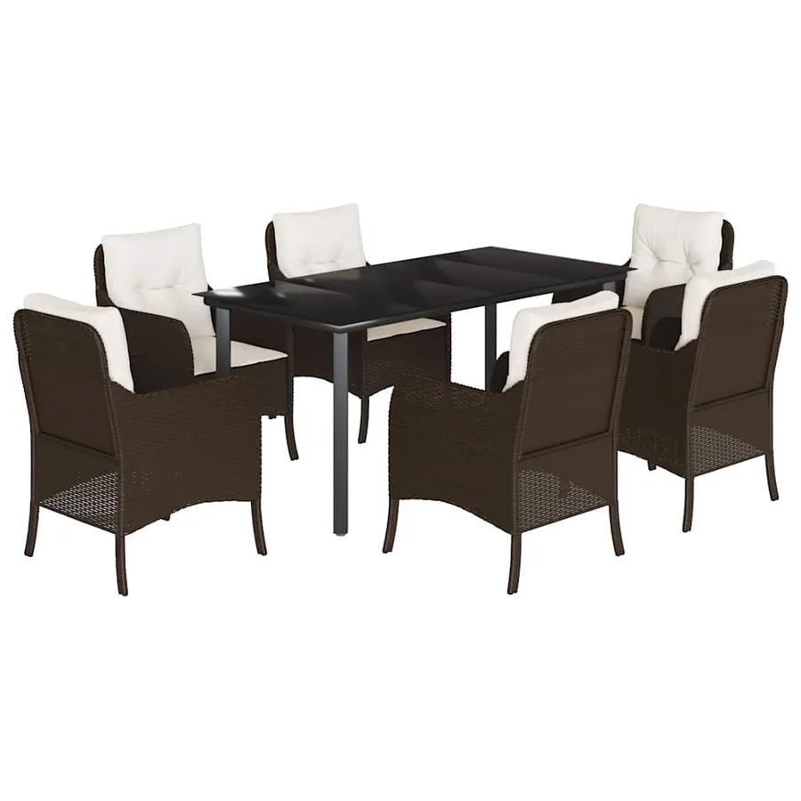 Ensemble à manger de jardin et coussins 7 pcs marron rotin - 2
