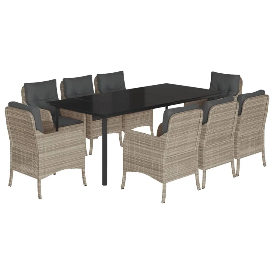 Ensemble à manger de jardin et coussins 9 pcs gris clair rotin - 2