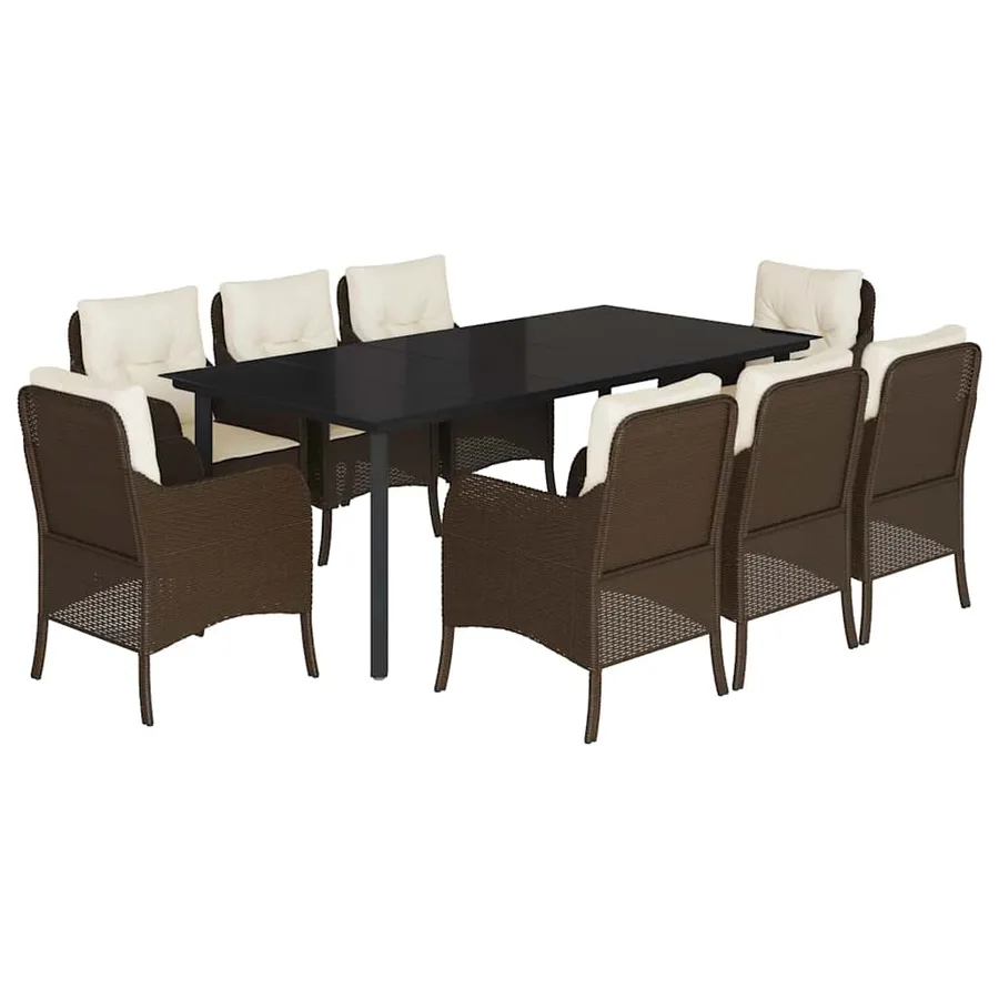 Ensemble à manger de jardin et coussins 9 pcs marron poly rotin - 2
