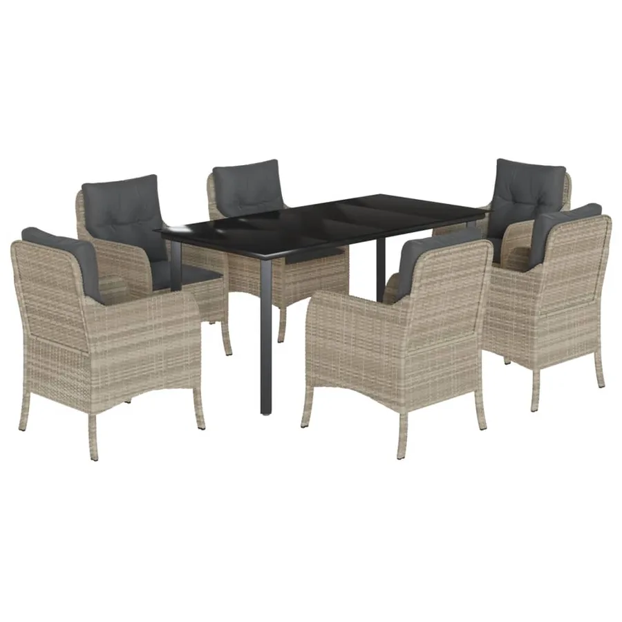 Ensemble à manger de jardin et coussins 7 pcs gris clair rotin - 2