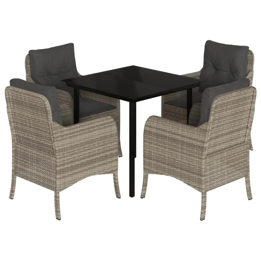 Ensemble à manger de jardin et coussins 5 pcs gris clair rotin - 2