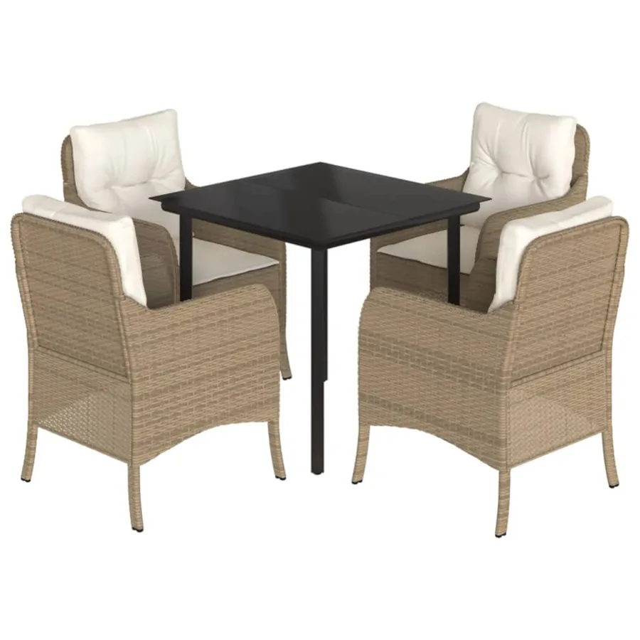 Ensemble à manger de jardin avec coussins 5pcs Beige poly rotin - 2