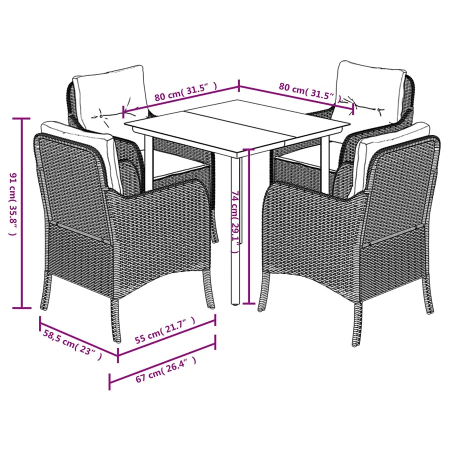Ensemble à manger de jardin avec coussins 5pcs Beige poly rotin - 7
