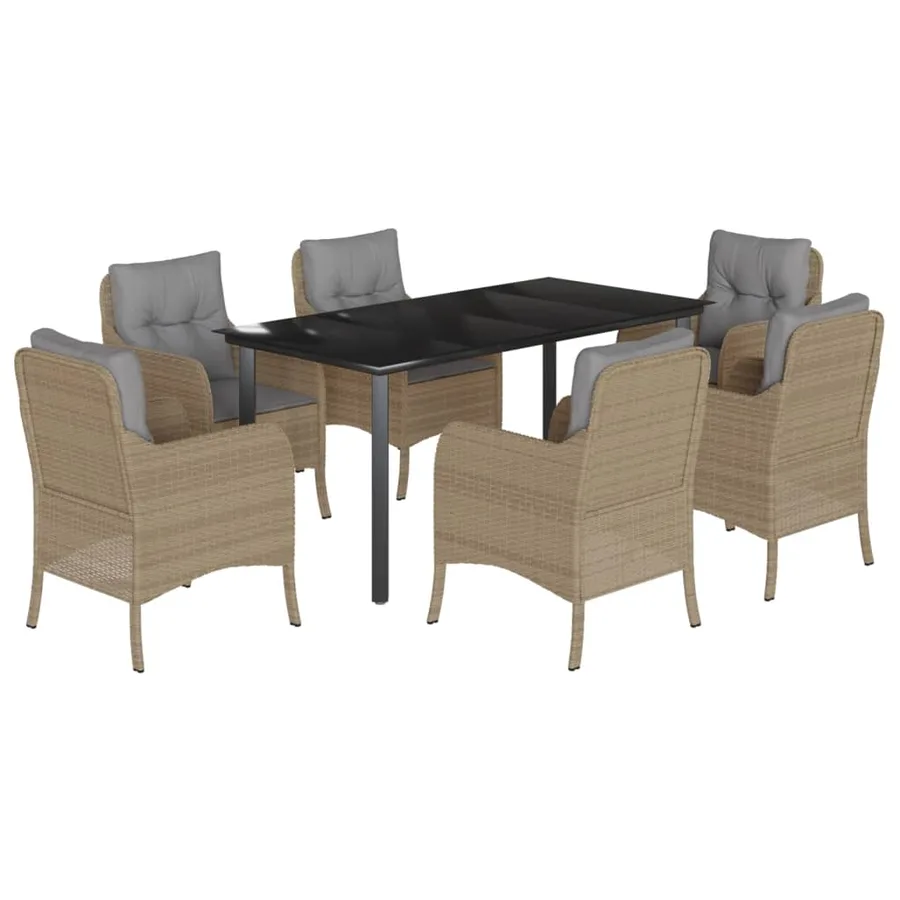 Ensemble à manger de jardin et coussins 7 pcs beige poly rotin - 2