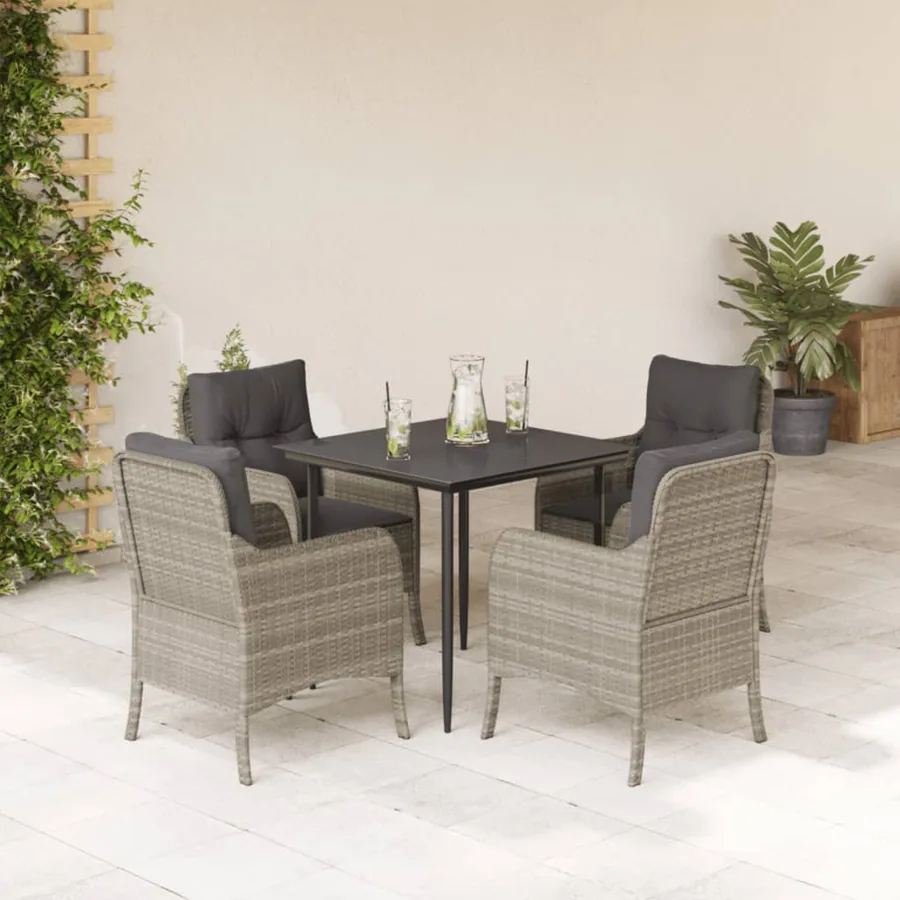 Ensemble à manger de jardin et coussins 5 pcs gris clair rotin