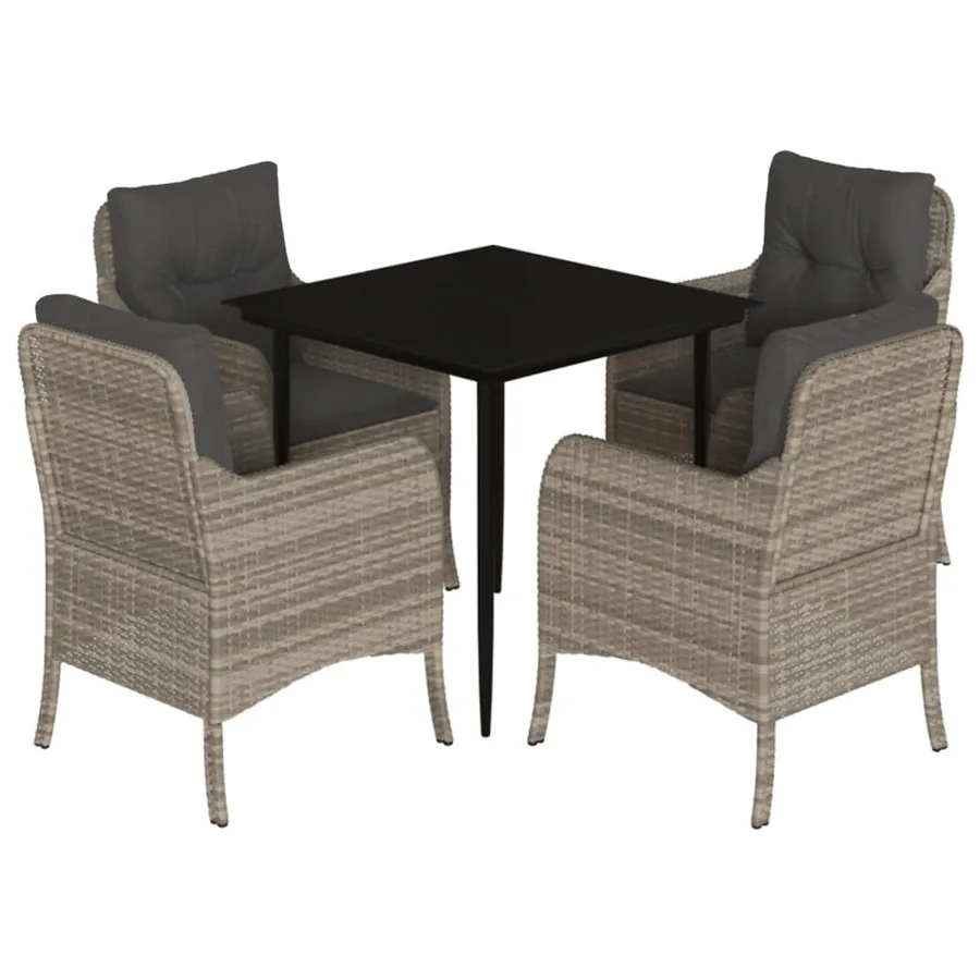 Ensemble à manger de jardin et coussins 5 pcs gris clair rotin - 2