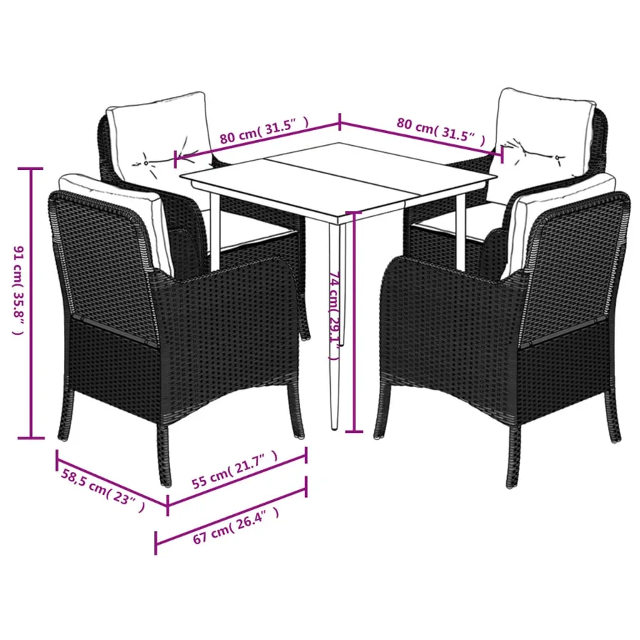 Ensemble à manger de jardin et coussins 5 pcs gris clair rotin - 7