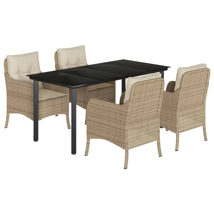 Ensemble à manger de jardin avec coussins 5pcs Beige poly rotin - 2