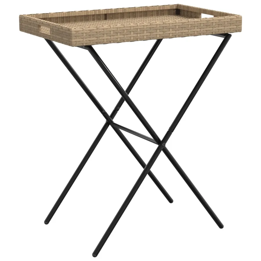 Table à plateau pliable beige 65x40x75 cm résine tressée - 2