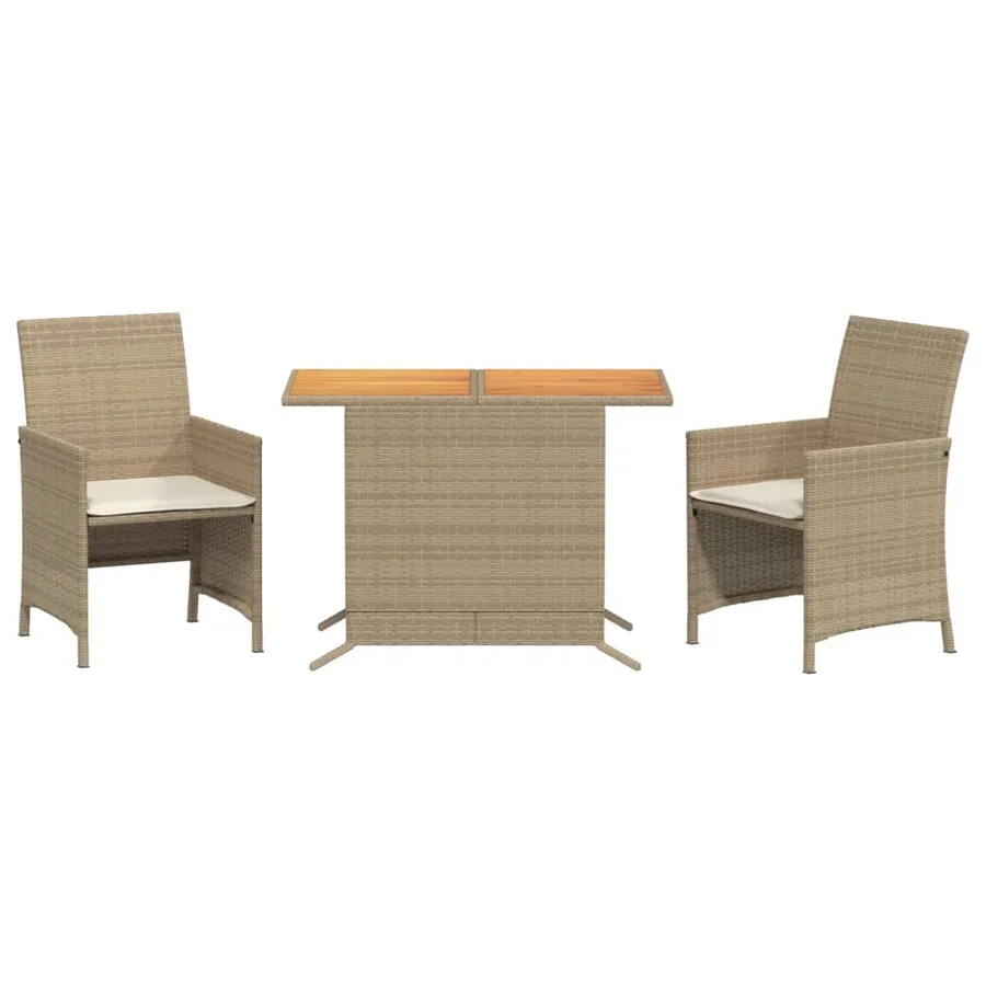 Ensemble de bistro 3 pcs avec coussins beige résine tressée - 2