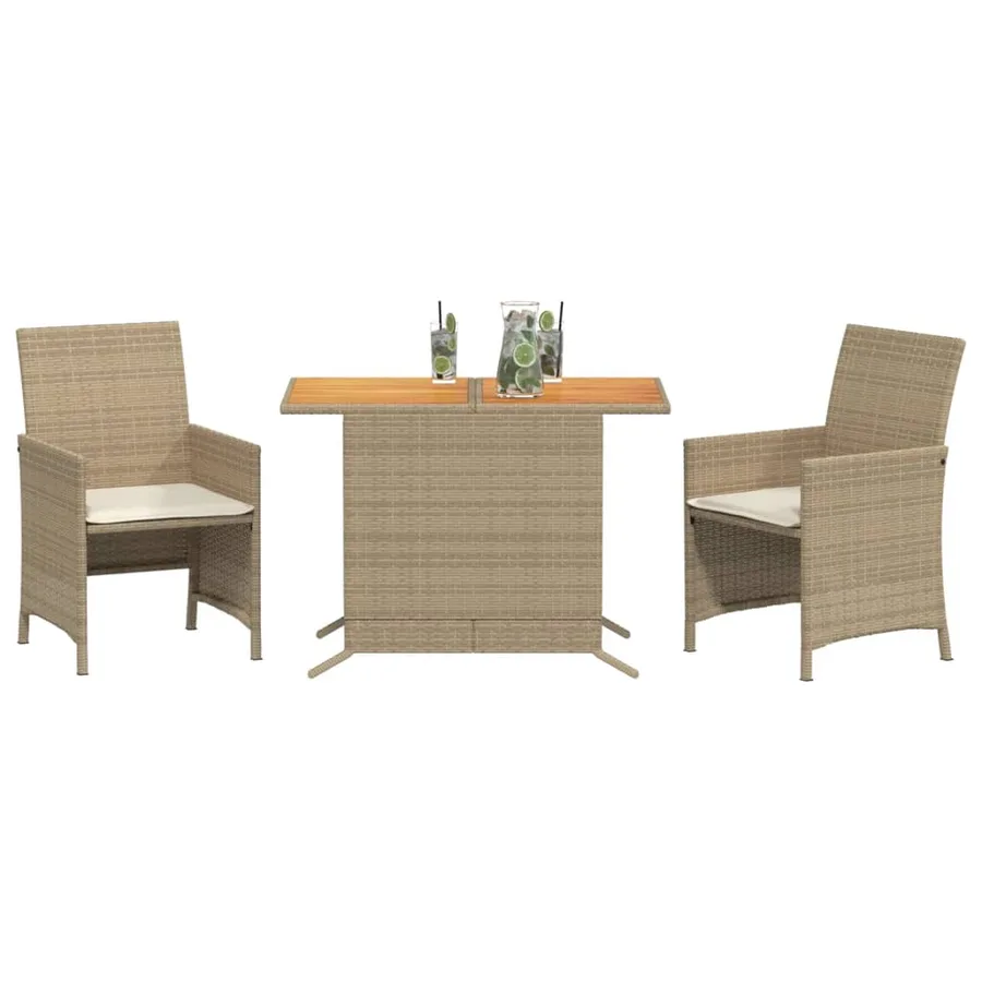 Ensemble de bistro 3 pcs avec coussins beige résine tressée - 3