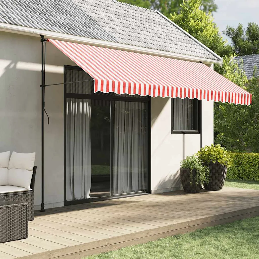 Tissu de remplacement pour auvent rouge et blanc 4x3,5 m polyester