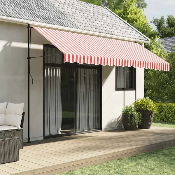 Tissu de remplacement pour auvent rouge et blanc 4x3,5 m polyester