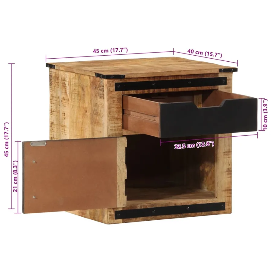 Table de chevet 45x40x45 cm bois de manguier massif - 8