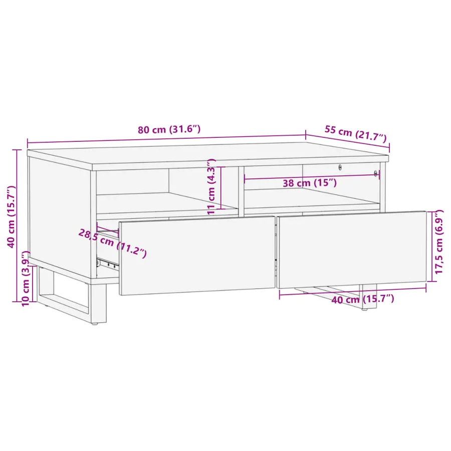 Table basse marron 80x55x40 cm bois de massif manguier - 10