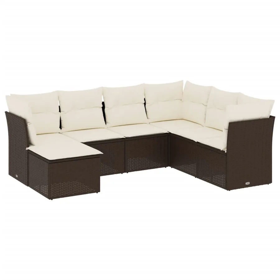 Salon de jardin avec coussins 7 pcs marron résine tressée - 2