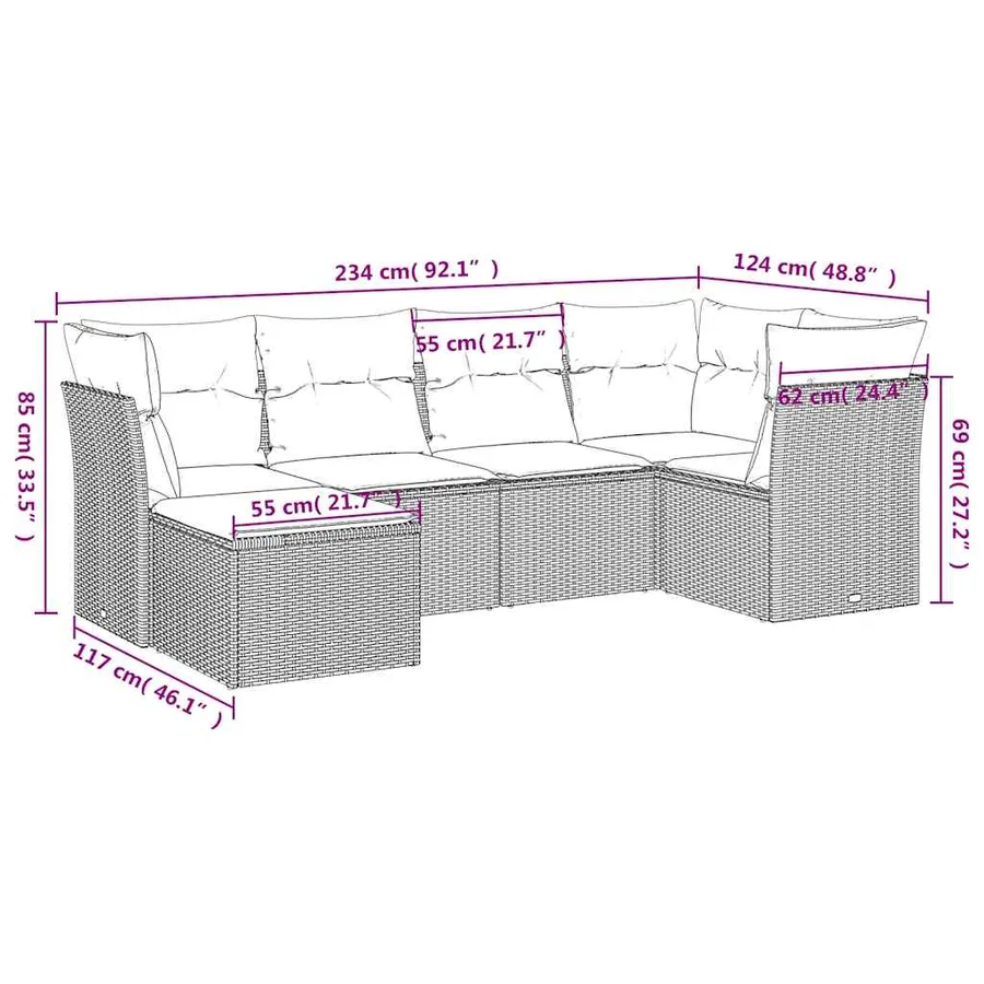 Salon de jardin avec coussins 6 pcs marron résine tressée - 7