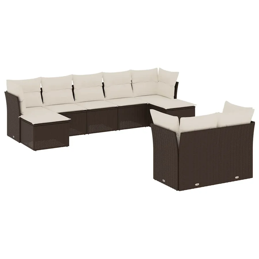 Salon de jardin avec coussins 9 pcs marron résine tressée - 2