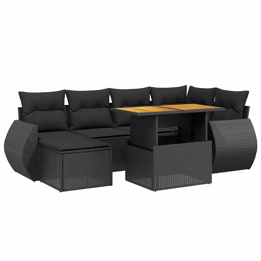 Salon de jardin 7 pcs avec coussins noir résine tressée 55 x 62 x 69 cm - 63,4 kg - 2
