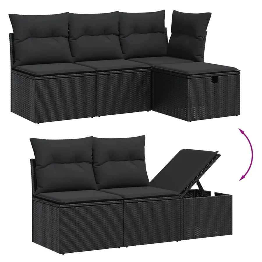 Salon de jardin 7 pcs avec coussins noir résine tressée 55 x 62 x 69 cm - 63,4 kg - 3
