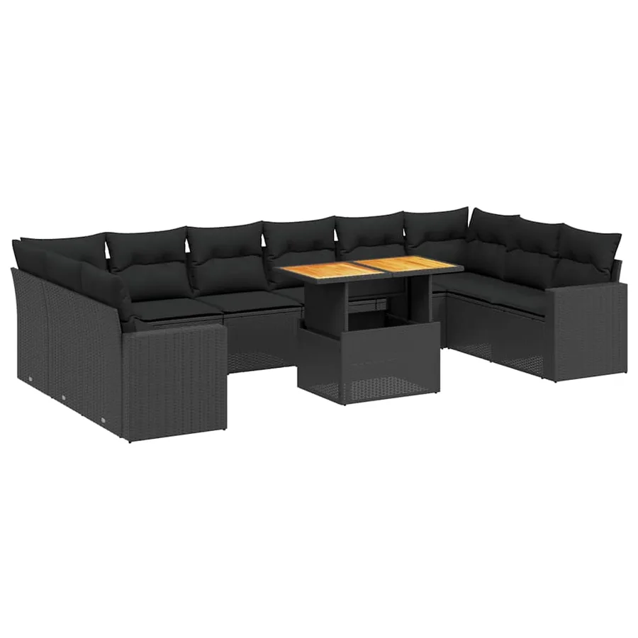 Salon de jardin 11 pcs avec coussins noir résine tressée - 2