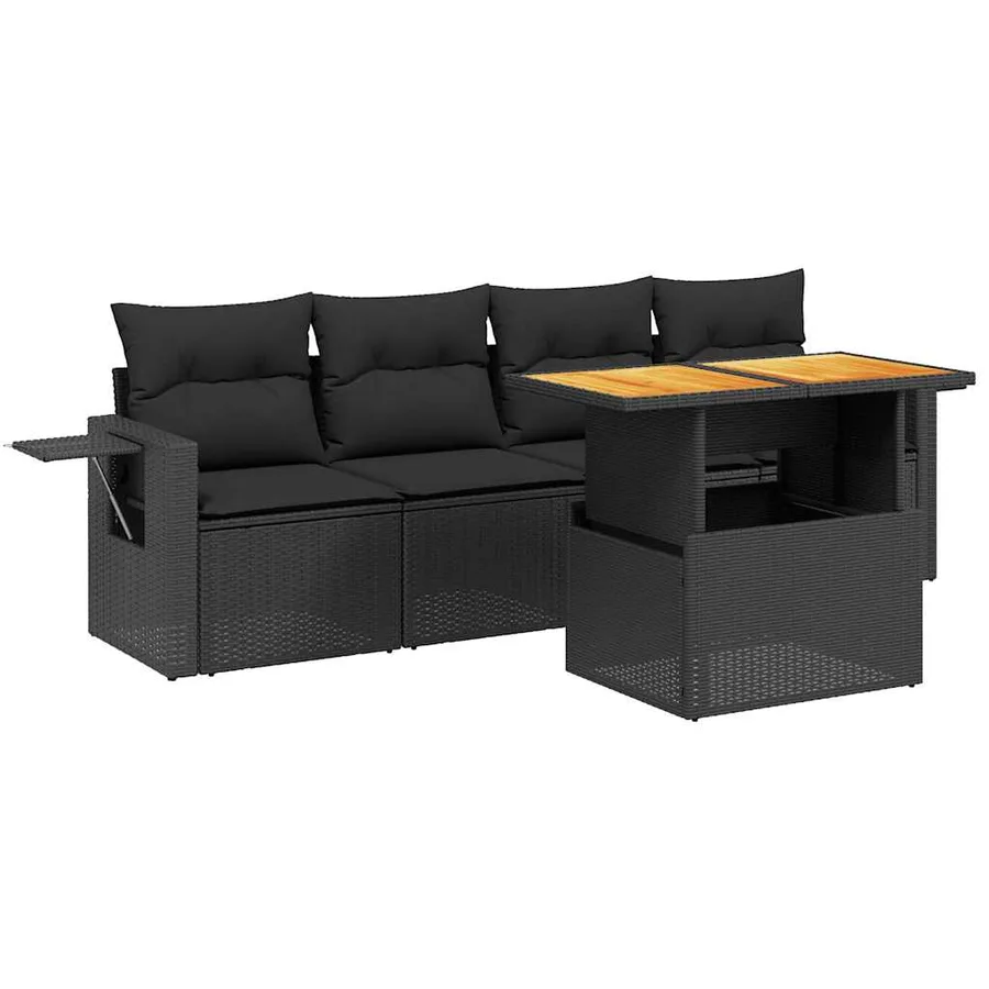 Salon de jardin 5 pcs avec coussins noir résine tressée - 2
