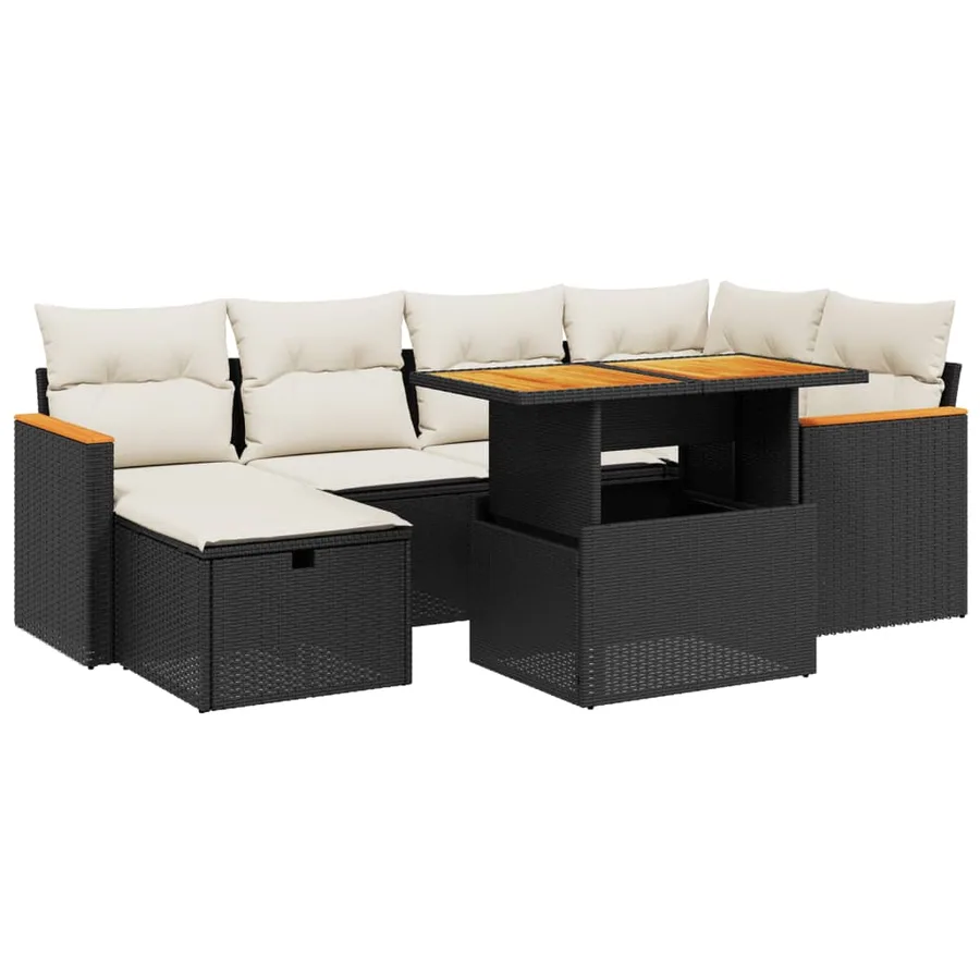 Salon de jardin 7 pcs avec coussins noir résine tressée 55 x 62 x 69 cm - 62,7 kg - 2