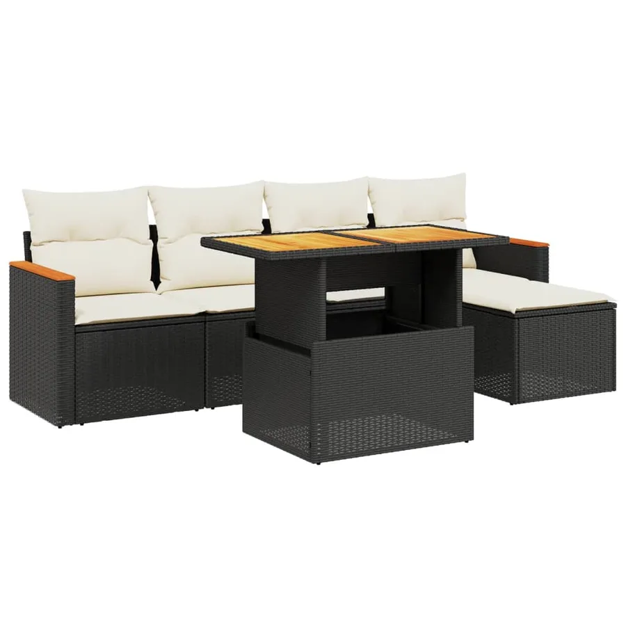 Salon de jardin 6 pcs avec coussins noir résine tressée - 2