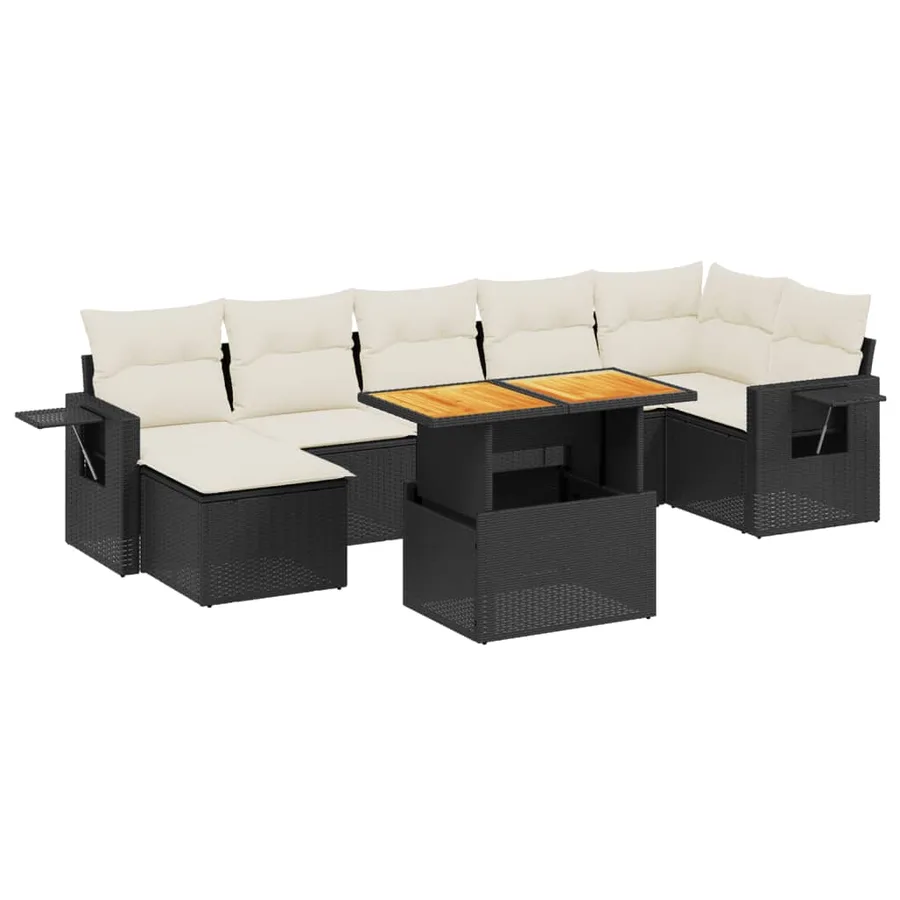 Salon de jardin 8 pcs avec coussins noir résine tressée - 2