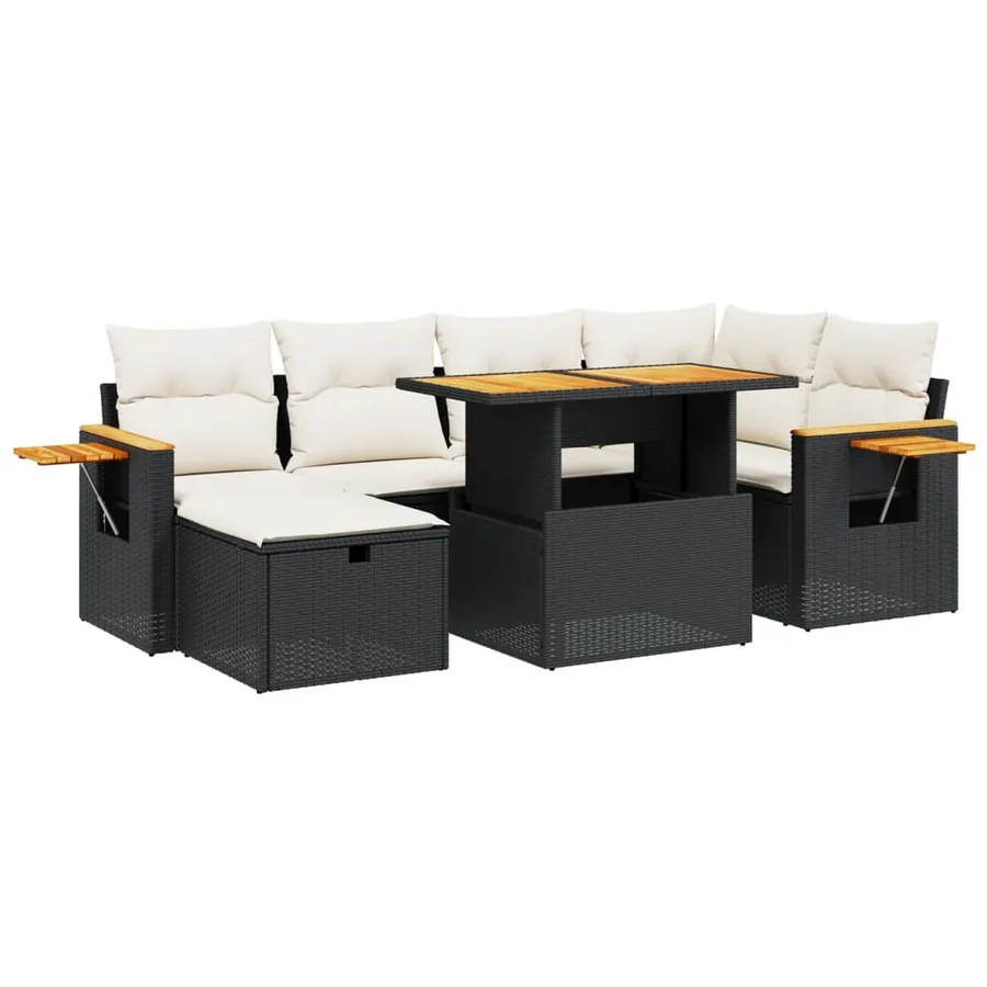 Salon de jardin 7 pcs avec coussins noir résine tressée 55 x 62 x 69 cm - 64,7 kg - 2