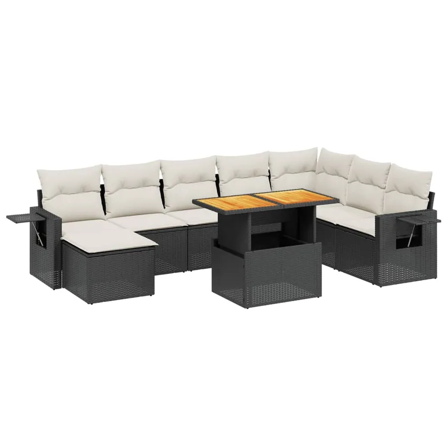Salon de jardin 9 pcs avec coussins noir résine tressée - 2