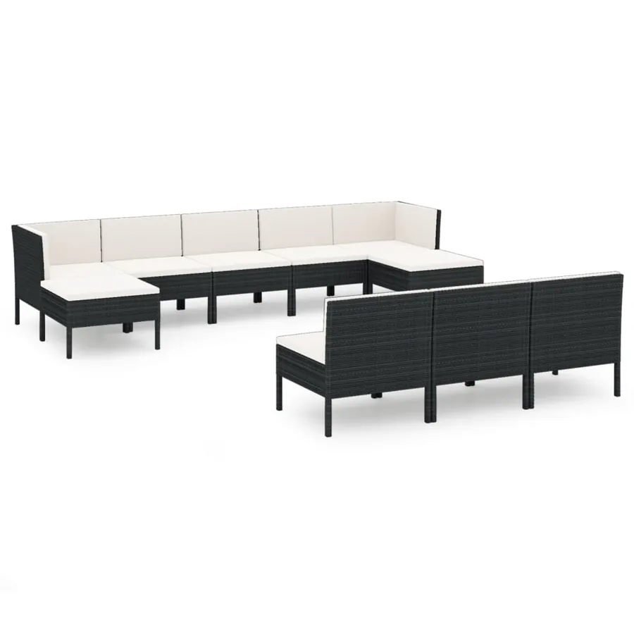 Salon de jardin 10 pcs avec coussins Résine tressée Noir - 2