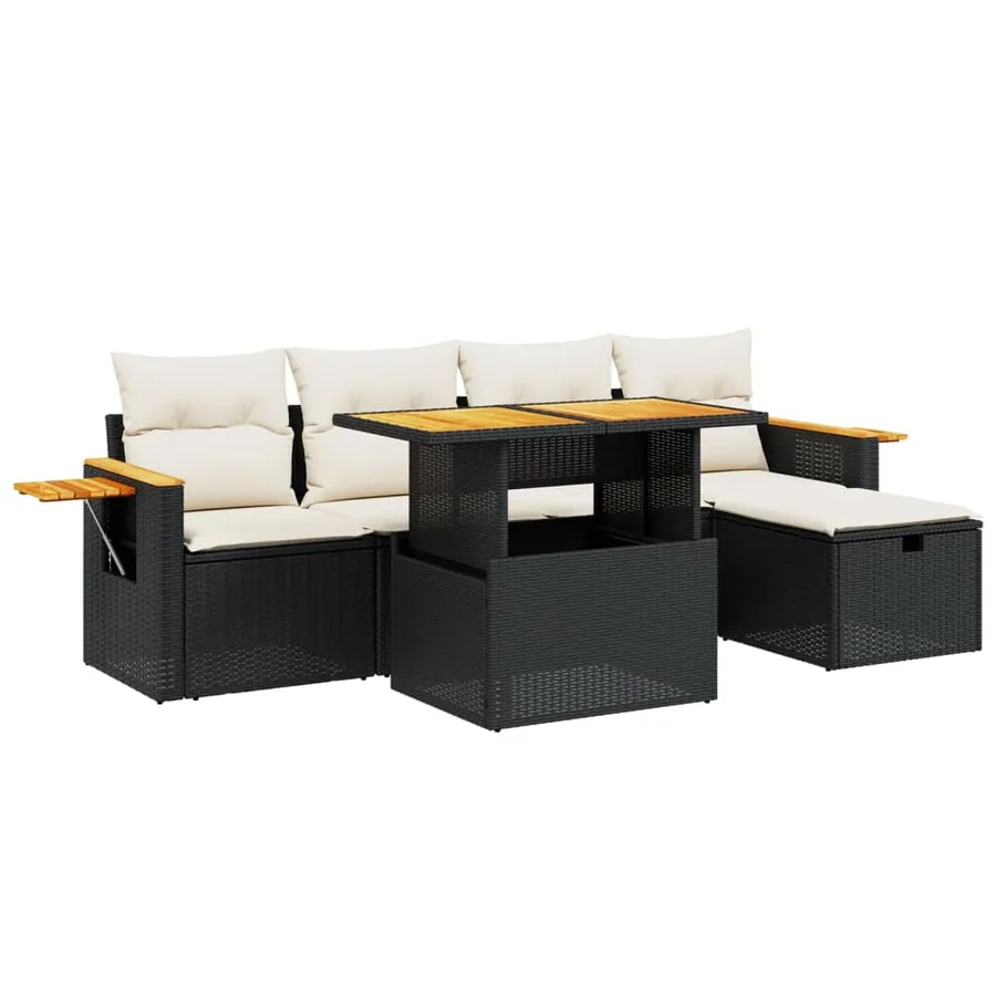 Salon de jardin 6 pcs avec coussins noir résine tressée - 2