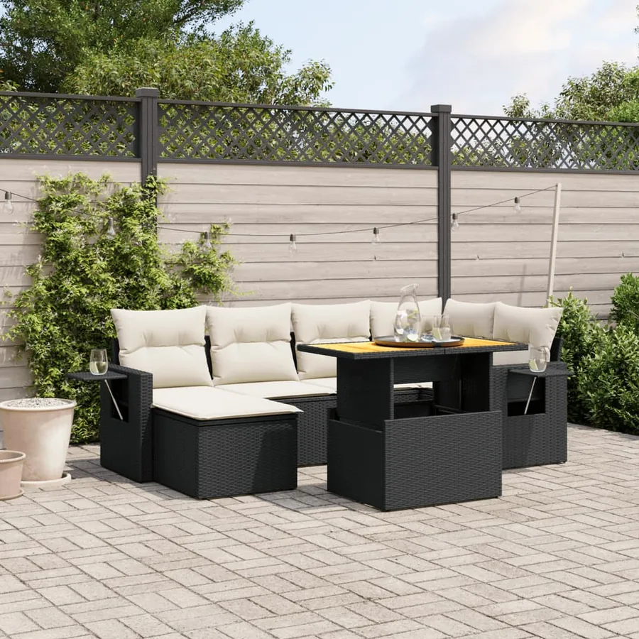 Salon de jardin 7 pcs avec coussins noir résine tressée 62 x 62 x 69 cm - 63,6 kg