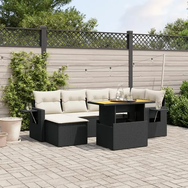 Salon de jardin 7 pcs avec coussins noir résine tressée 62 x 62 x 69 cm - 63,6 kg