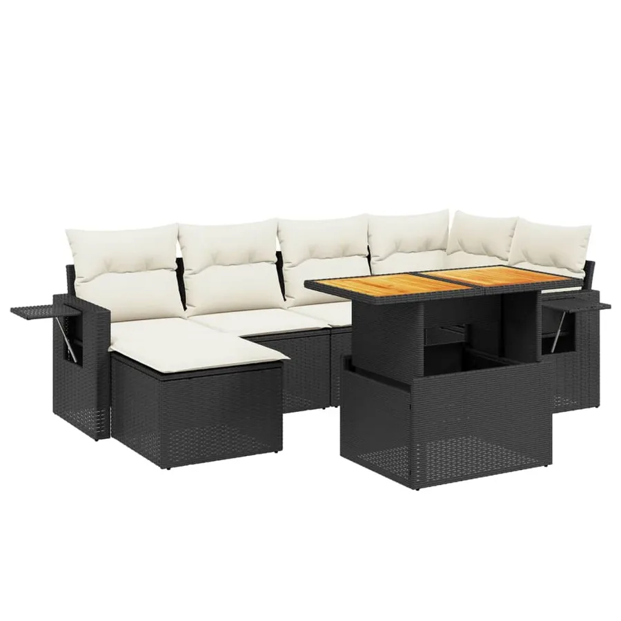 Salon de jardin 7 pcs avec coussins noir résine tressée 62 x 62 x 69 cm - 63,6 kg - 2