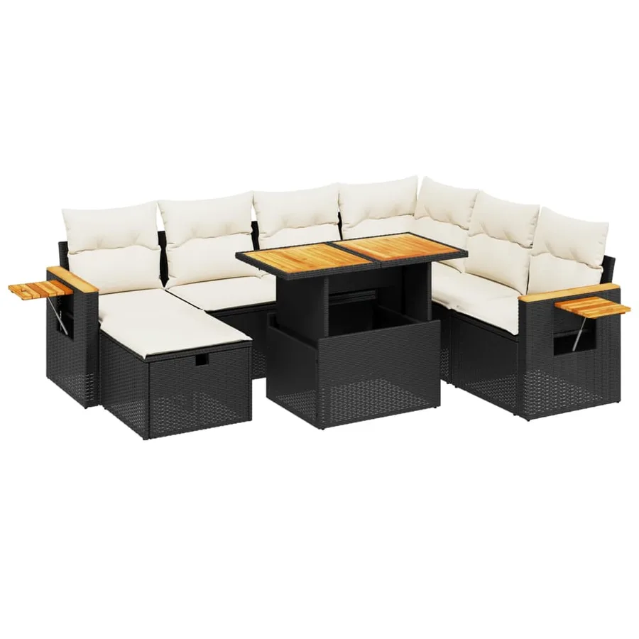 Salon de jardin 8 pcs avec coussins noir résine tressée - 2