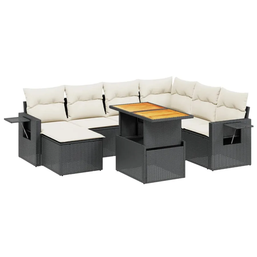 Salon de jardin 8 pcs avec coussins noir résine tressée - 2