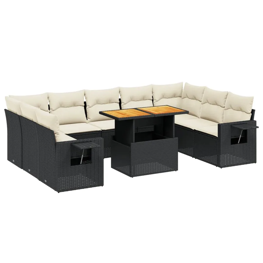 Salon de jardin 10 pcs avec coussins noir résine tressée - 2