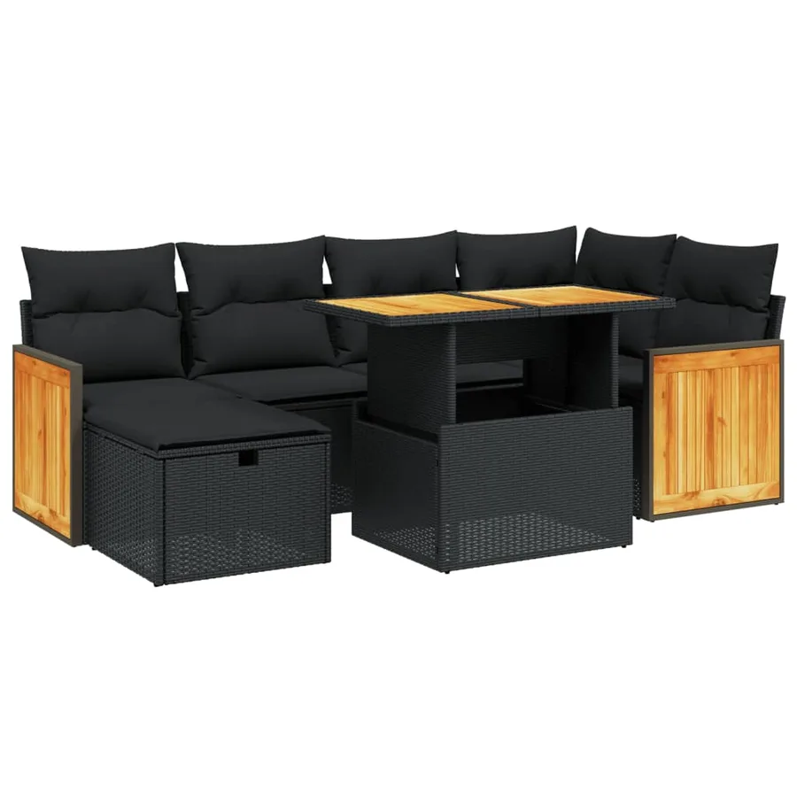 Salon de jardin 7 pcs avec coussins noir résine tressée 55 x 62 x 69 cm - 65,4 kg - 2