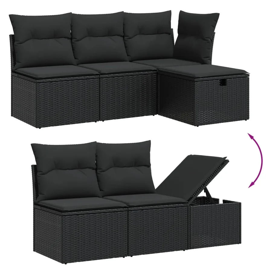 Salon de jardin 7 pcs avec coussins noir résine tressée 55 x 62 x 69 cm - 65,4 kg - 3