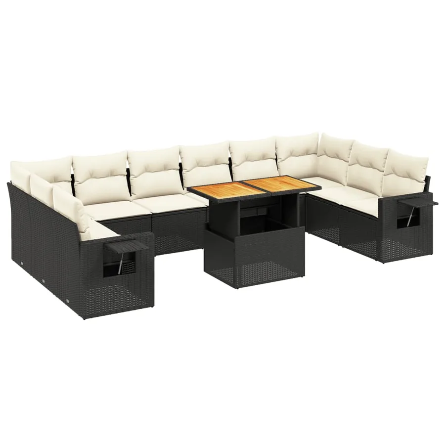 Salon de jardin 11 pcs avec coussins noir résine tressée - 2