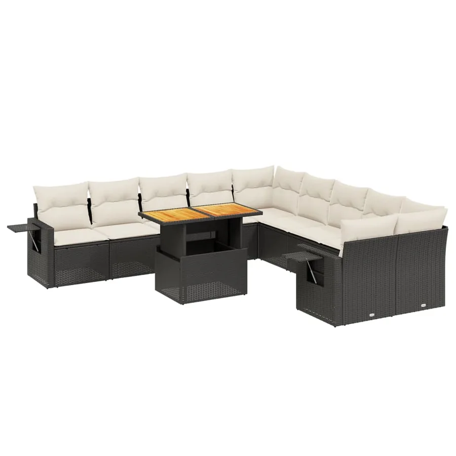 Salon de jardin 11 pcs avec coussins noir résine tressée - 2